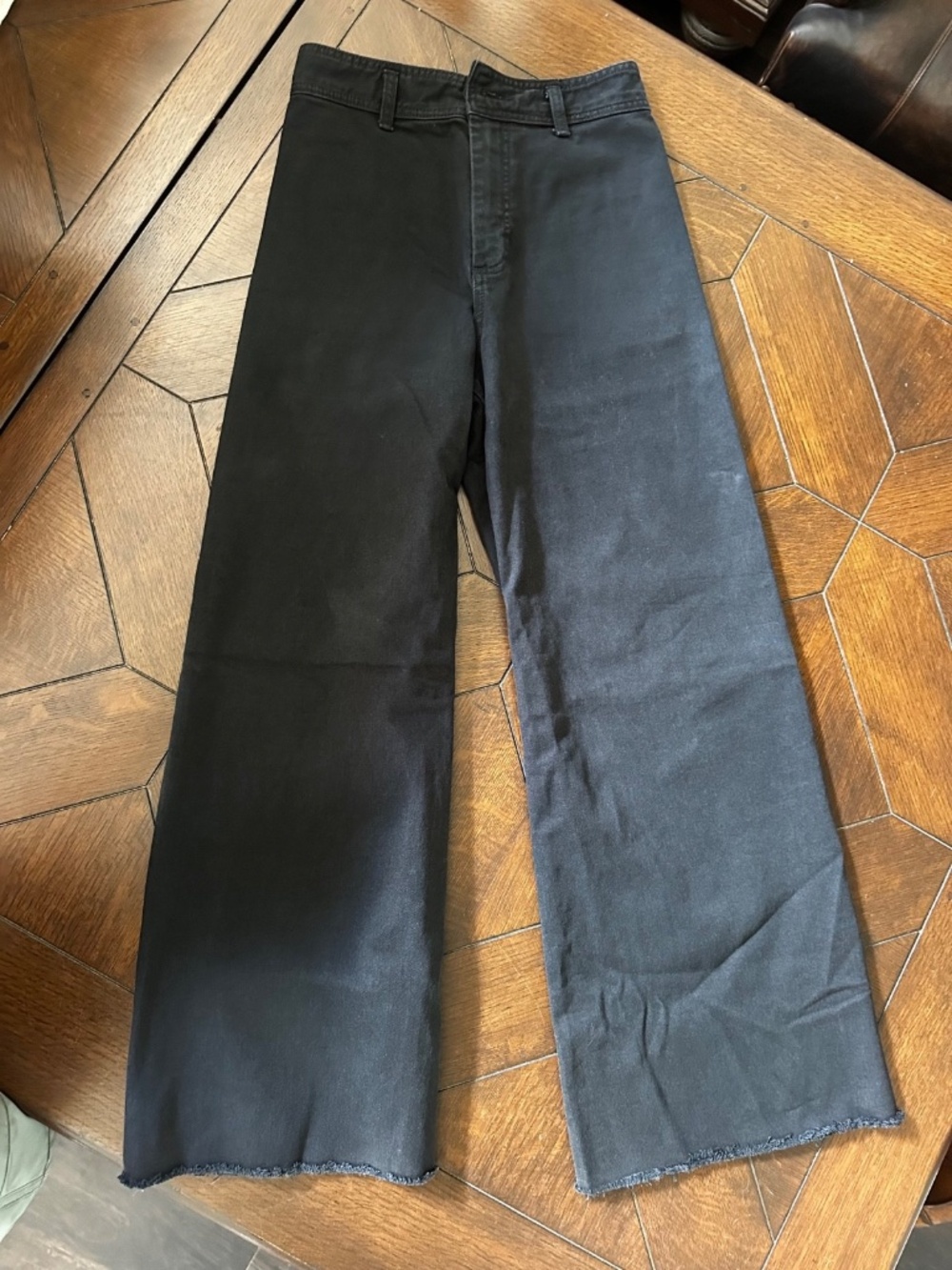 Zara The Marine Straight Jeans Women’s 4 Black Wash High Waist Wide Leg Raw Hem